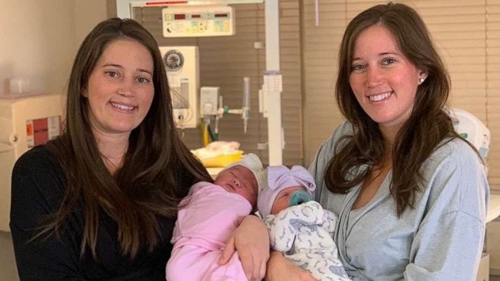 PHOTO: Twin sisters Amber Tramontana and Autum Shaw were in neighboring rooms at Fort Sanders Regional Medical Center in Knoxville, Tennessee, when they gave birth 90 minutes apart on Oct. 29.