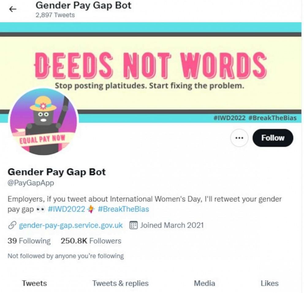 PHOTO:  The Twitter account @PayGapApp, created by Francesca Lawson and Ali Fensome, of Manchester, England, went viral on International Women's Day 2022.