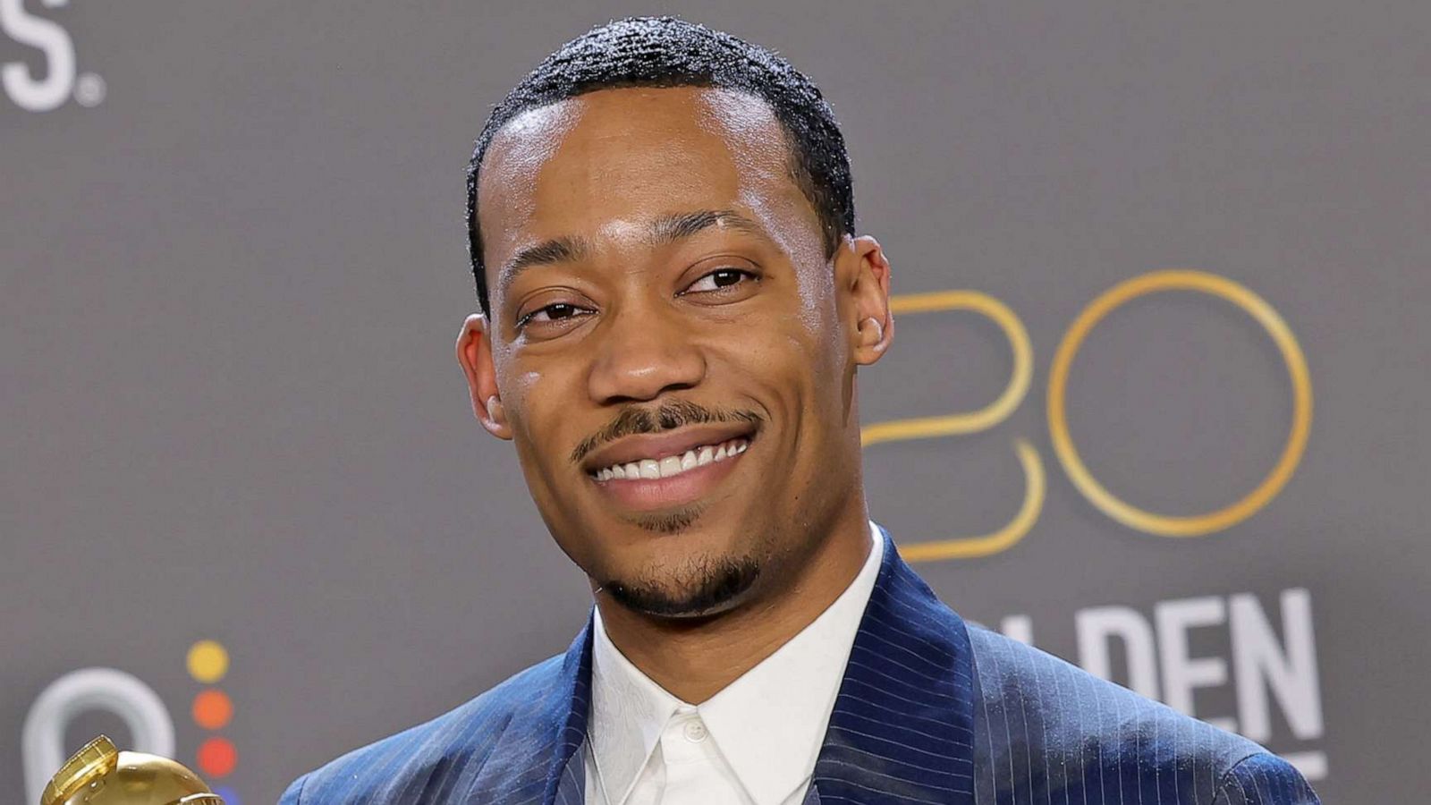 PHOTO: Tyler James Williams poses with the award for Best Supporting Actor - Television Series for "Abbott Elementary" in the press room at the 80th Annual Golden Globe Awards at The Beverly Hilton on Jan. 10, 2023 in Beverly Hills, Calif.