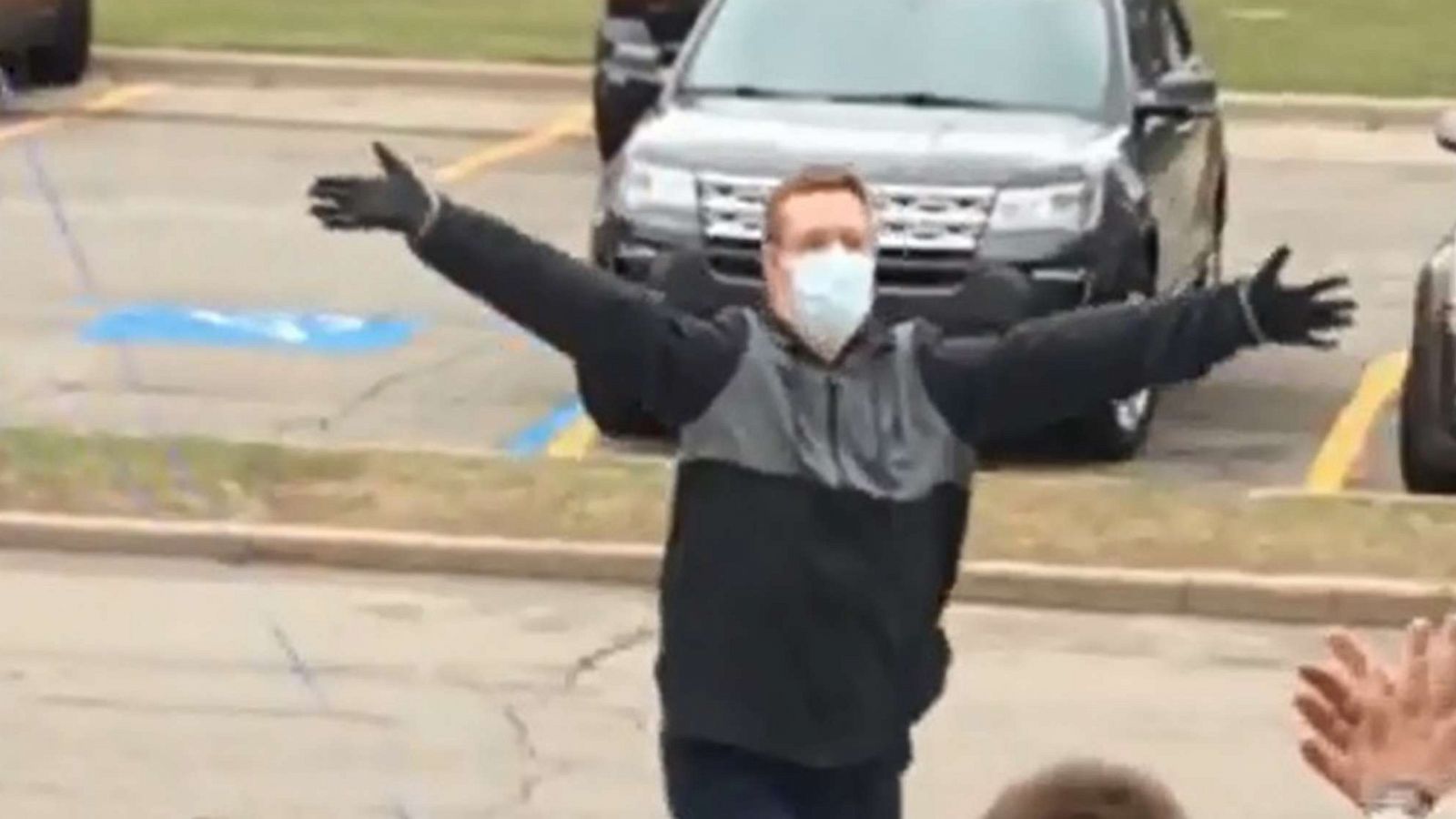 PHOTO: Tyler Krueger, 24, was greeted by peers and staff from Lake Orion Community Schools in Michigan on April 8, 2019, after he missed school for receiving a heart transplant on Sept. 6, 2018.