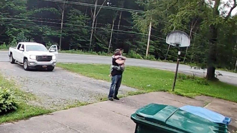 PHOTO: Tyler Lobdell and his son Isaiah were caught on camera in their home's doorbell camera sharing an extra hug before Lobdell headed off to work.