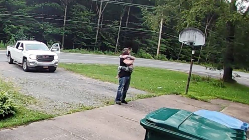 PHOTO: Tyler Lobdell and his son Isaiah were caught on camera in their home's doorbell camera sharing an extra hug before Lobdell headed off to work.