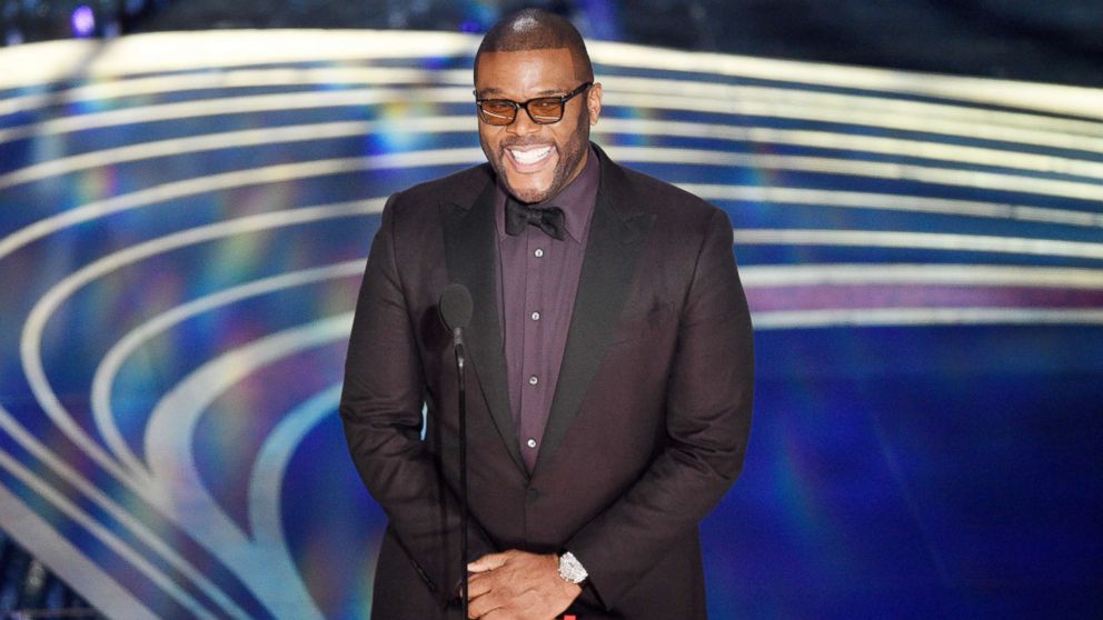 Tyler Perry presents the award for best cinematography at the Oscars, Feb. 24, 2019, at the Dolby Theatre in Los Angeles.
