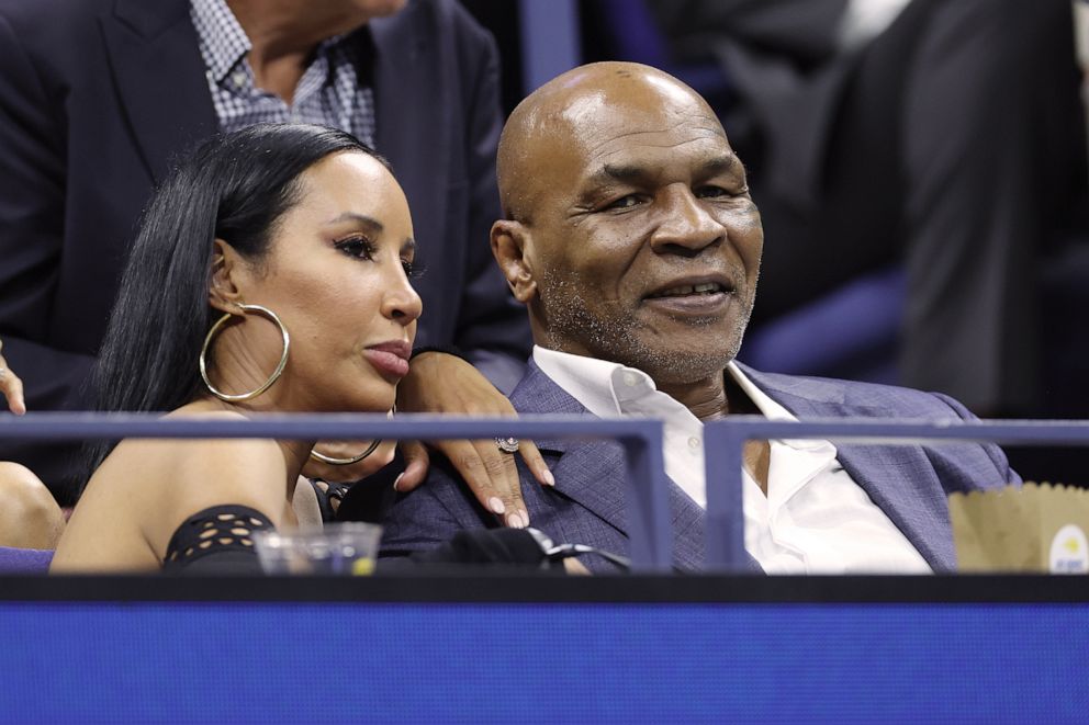 PHOTO: American former professional boxer Mike Tyson looks on during the Women's Singles First Round match between Coco Gauff of the United States and Laura Siegemund of Germany on Aug. 28, 2023 in Flushing, Queens, New York City.