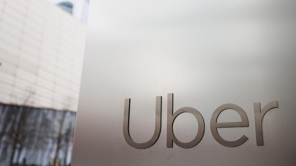 PHOTO: The Uber logo is seen at the Uber Headquarters on Jan. 05, 2023 in New York City. 