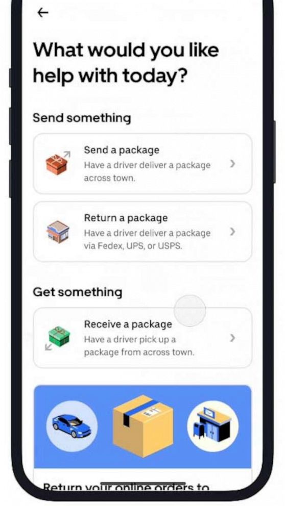 PHOTO: Uber app return a package feature