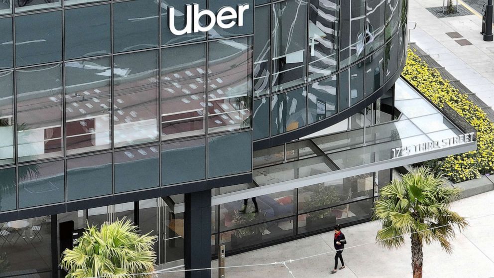 PHOTO: FILE - In an aerial view, the Uber office at 1725 Third Street is seen, May 19, 2023 in San Francisco.