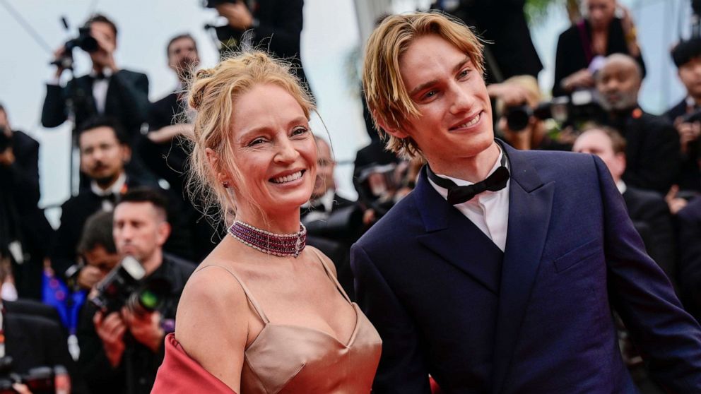 Uma Thurman hits Cannes red carpet with son Levon Hawke See the photos