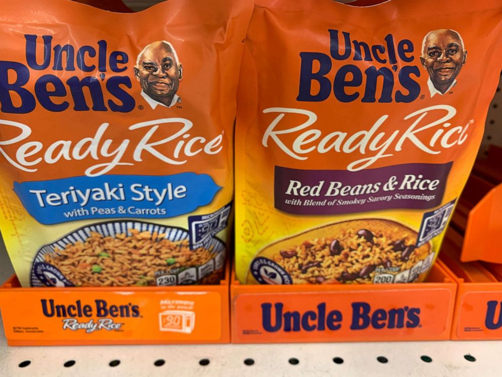 PHOTO: Bags of Uncle Ben's rice are seen on a store shelf on June 17, 2020 in Washington, D.C.