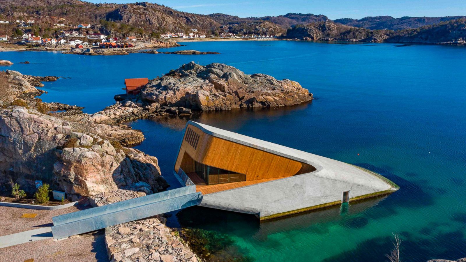 PHOTO: A restaurant named Under, that is semi-submerged beneath the waters of the North Atlantic in Lindesnes near Kristiansand in Oslo, Norway, March 19, 2019.