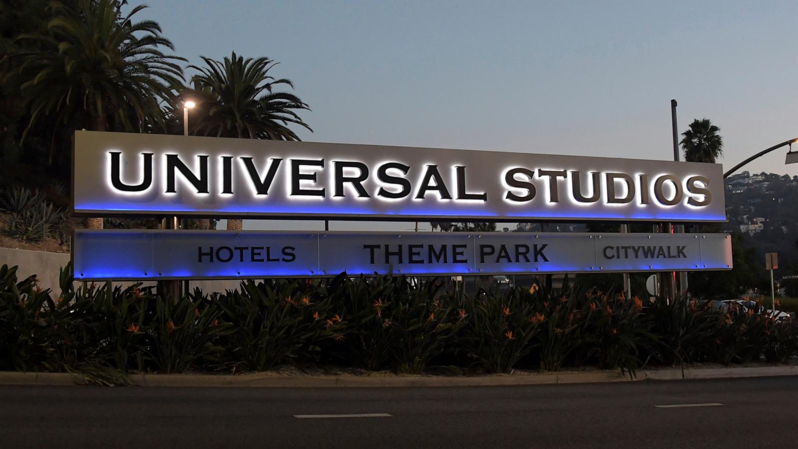 PHOTO: Sign at the entrance to Universal Studios Hollywood, Nov. 2, 2020, in Universal City, Calif.