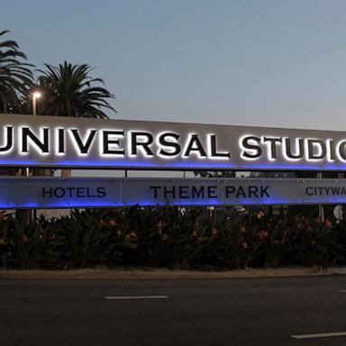 PHOTO: Sign at the entrance to Universal Studios Hollywood, Nov. 2, 2020, in Universal City, Calif.