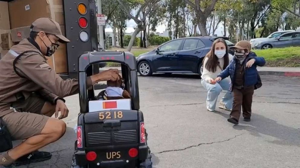 PHOTO: Marco Elizondo, 2, was surprised with the gift in early March, though his love for the big, brown trucks started around Christmas when he'd see them drive by his Chula Vista, California home, mom Clarissa Alcazar told "GMA."
