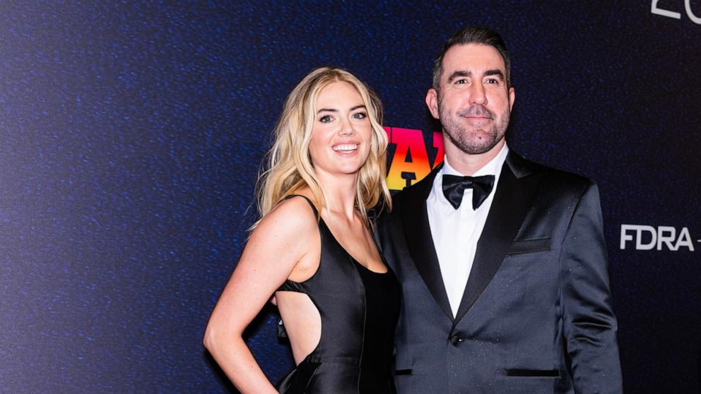 PHOTO: Kate Upton (L) and Justin Verlander attend the 37th Annual Footwear News Achievement Awards at Cipriani South Street on November 29, 2023 in New York City.