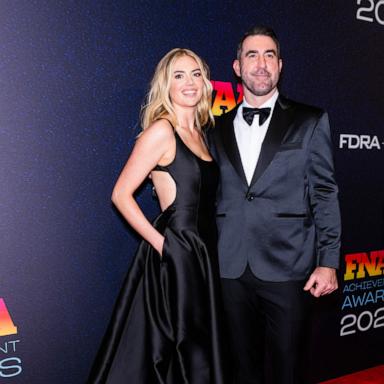 PHOTO: Kate Upton (L) and Justin Verlander attend the 37th Annual Footwear News Achievement Awards at Cipriani South Street on November 29, 2023 in New York City.