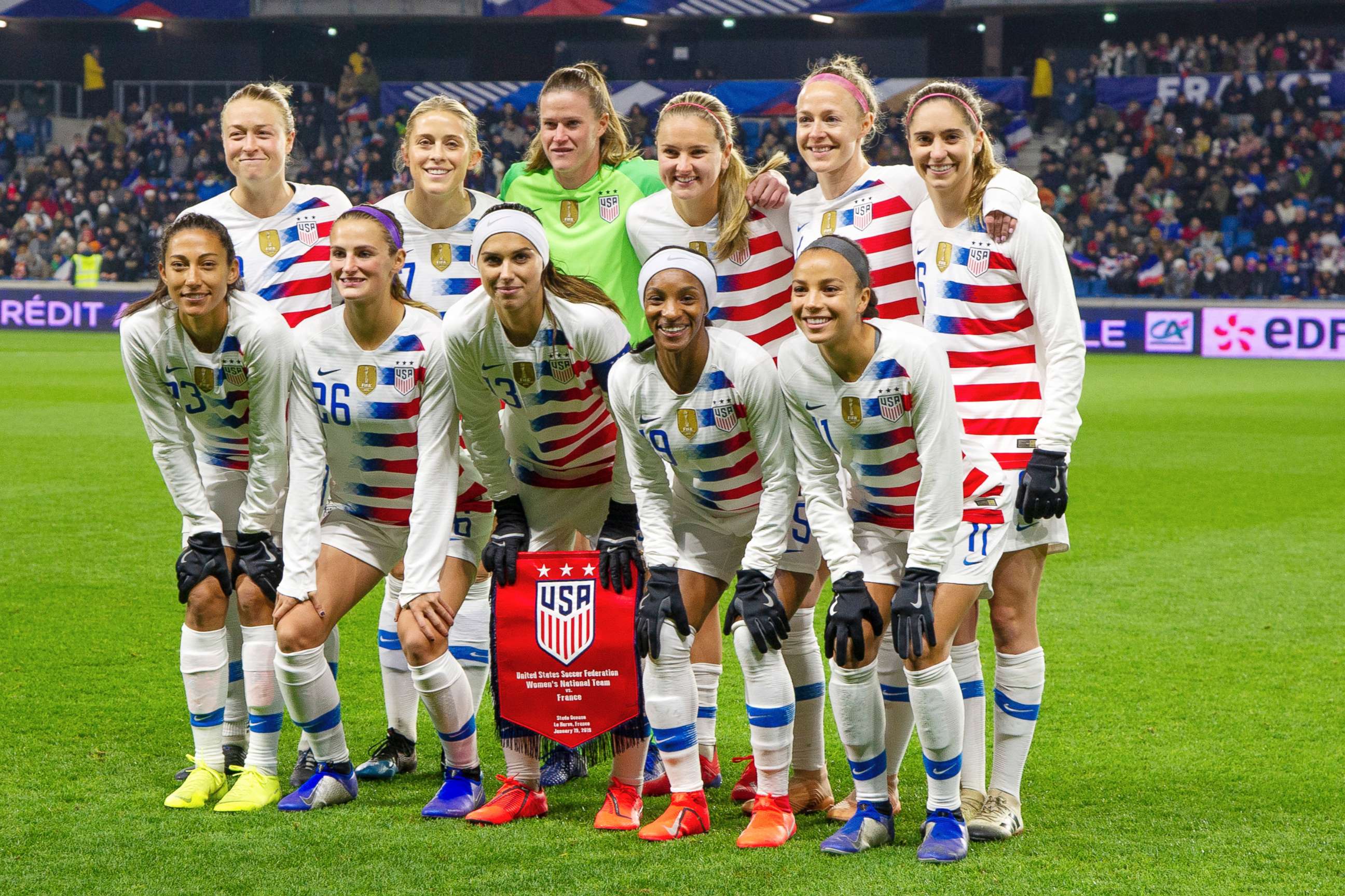 PHOTO: U.S.team soccer at the women's friendly football match between France and USA at Oceane stadium in Le Havre, France, on Jan.19, 2019.