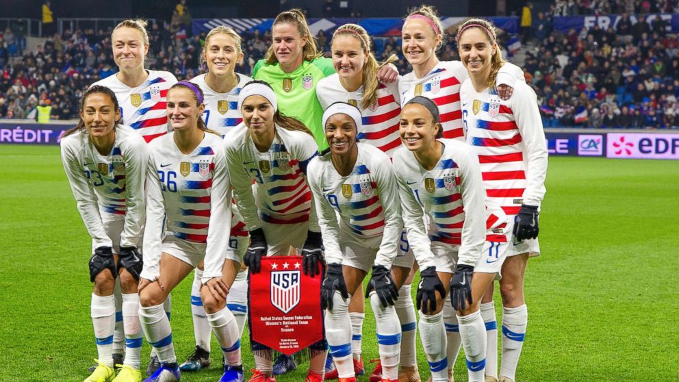 PHOTO: U.S.team soccer at the women's friendly football match between France and USA at Oceane stadium in Le Havre, France, on Jan.19, 2019.