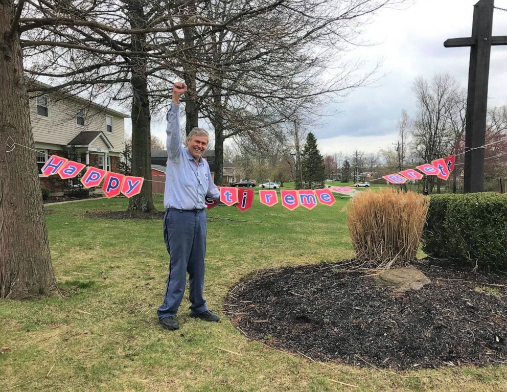 PHOTO: Brett Wittwer, 69, a USPS mail carrier in Cincinnati, was surprised with gifts from residents on his route on his last day of work, March 26, 2021.