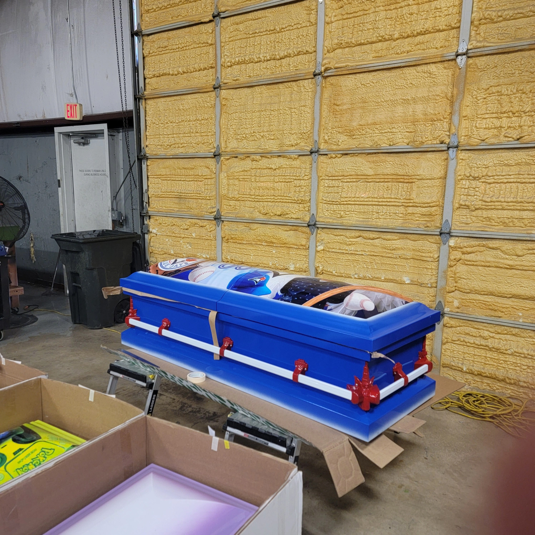 PHOTO: The custom designed casket for Uvalde Elementary School shooting victim, Xavier Lopez, features a Toronto Blue Jays theme.