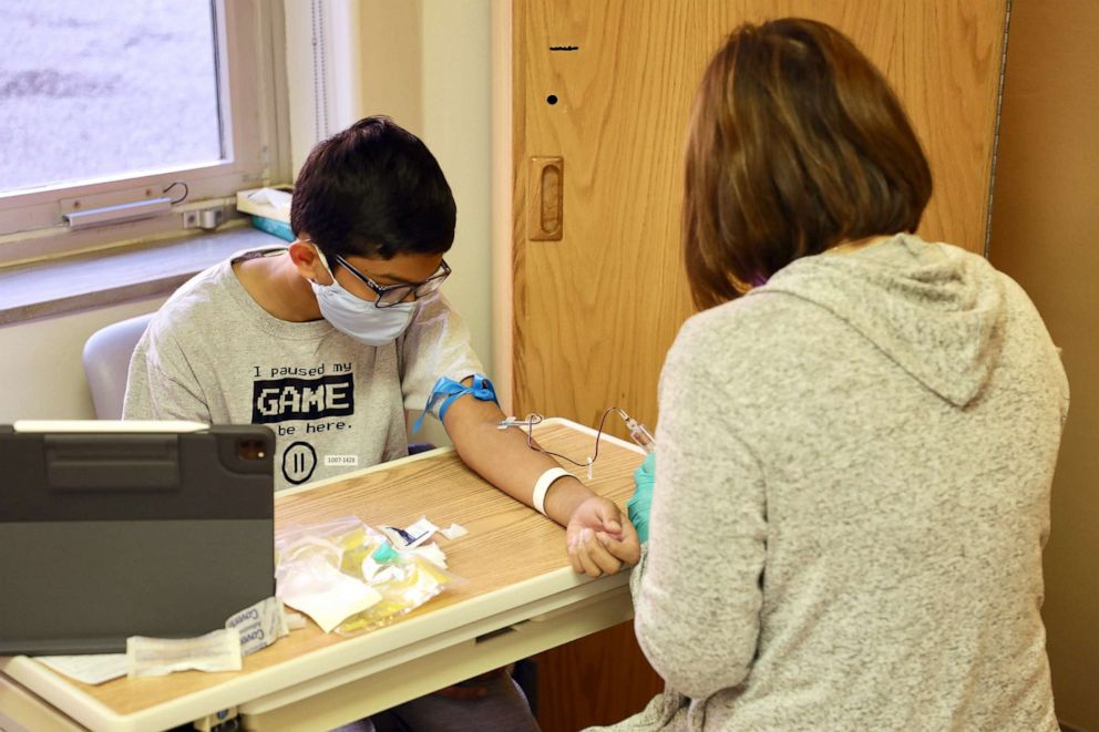 PHOTO: Abhinav, 12, undergoes bloodwork as part of Cincinnati Children's clinical trial of the Pfizer COVID-19 vaccine.