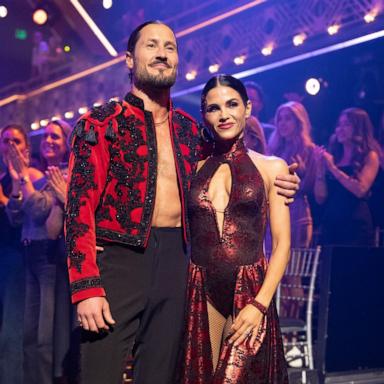 PHOTO: Val Chmerkovskiy and and his dance partner Jenna Dewan are shown on the set of "Dancing With The Stars," Oct. 13, 2026.