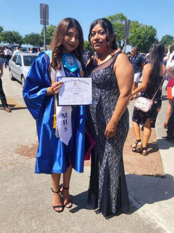 PHOTO: Brenda Alvarez-Lagunas is seen on the day of Mulberry High School's graduation on May 24, 2019, with her mother, Maria Lagunas.