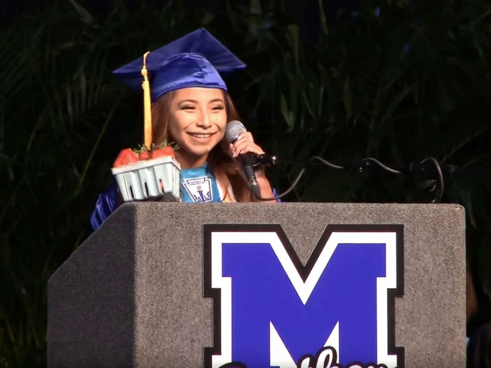 PHOTO: Brenda Alvarez-Lagunas, 18, makes a valedictorian speech at Mulberry High School in Mulberry, Florida, on May 24, 2019.