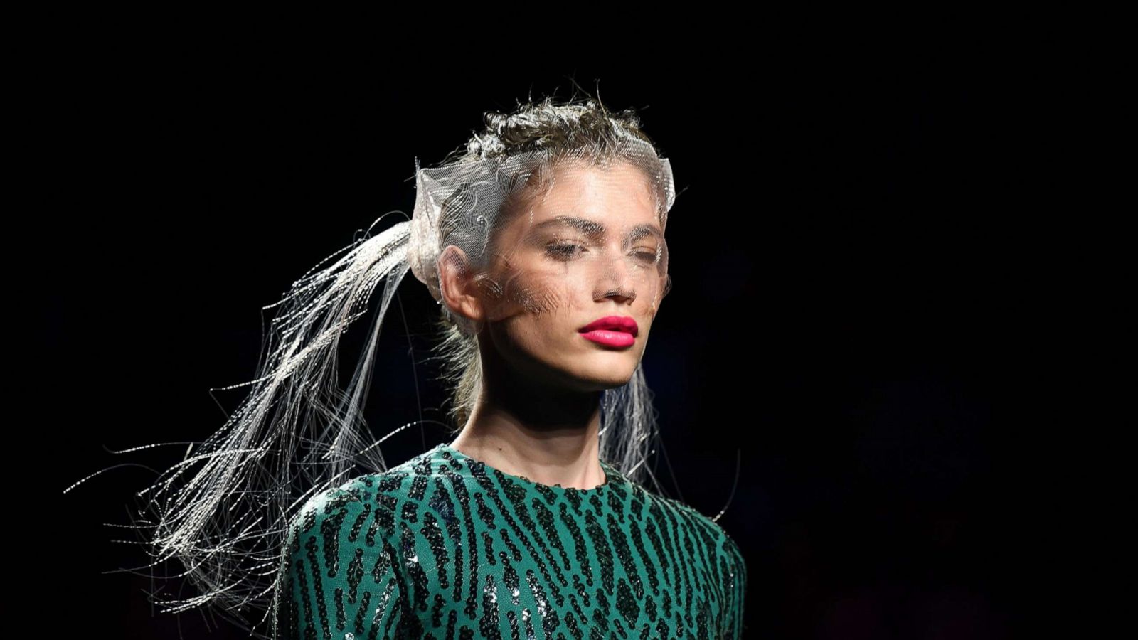 PHOTO: Brazilian model Valentina Sampaio presents a creation from Spanish designer Miguel Marinero's Spring/Summer 2020 collection during the Mercedes Benz Fashion Week in Madrid on July 10, 2019.