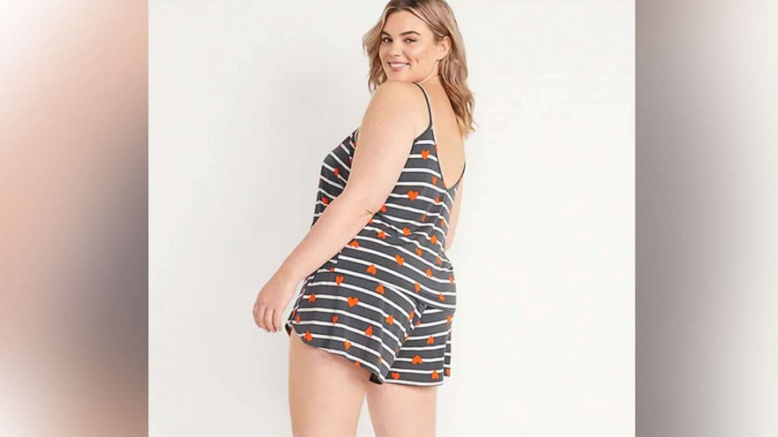 PHOTO: High-waisted Sunday Sleep ultra-soft dolphin-hem pajama shorts for women are pictured in the Hearts & Stripes pattern in a product image from Old Navy.