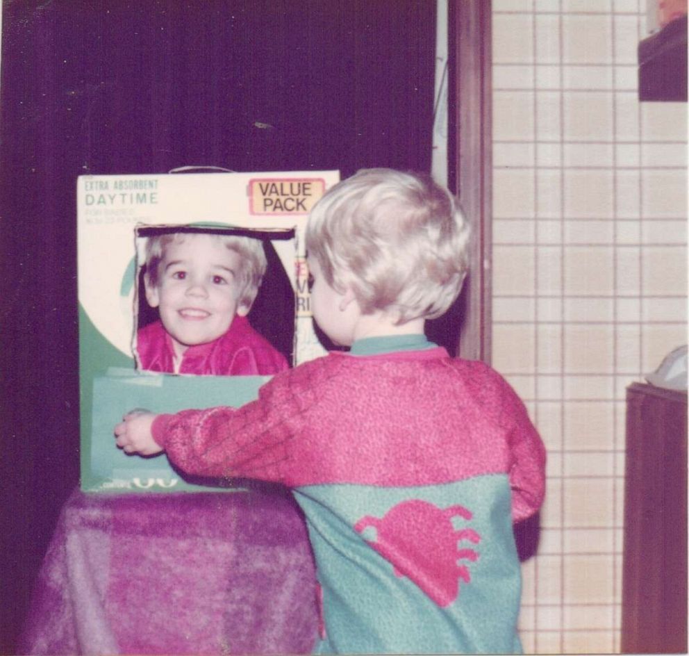 PHOTO: James Van Der Beek pictured as a child in a TV he and his sibling made from a cardboard box