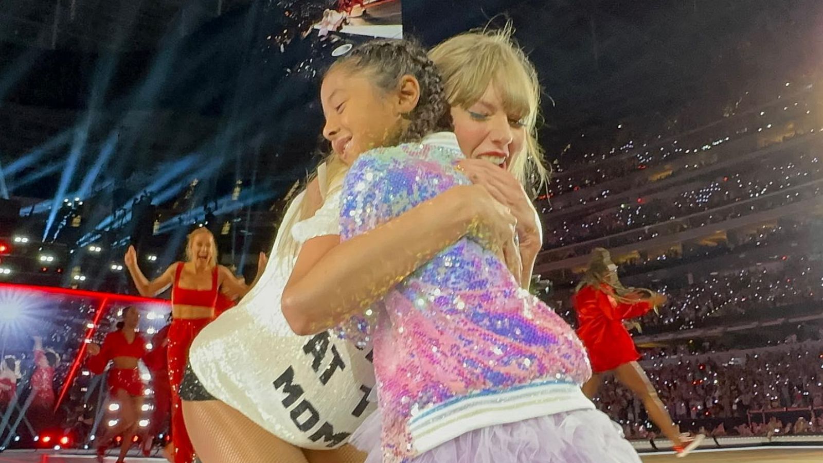 PHOTO: Vanessa Bryant shared a photo to her Instagram account of her daughter Bianka Bryant hugging Taylor Swift during a concert on The Eras Tour.