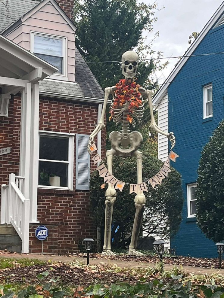 PHOTO: Vanessa Corcoran snapped a photo of a decorated skeleton with a "Give Thanks" bannner in her Washington, D.C. neighborhood on Nov. 14.