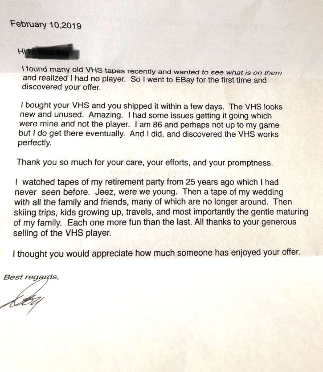 PHOTO: Matt Shoukry received this letter in the mail after selling his VCR on eBay. 