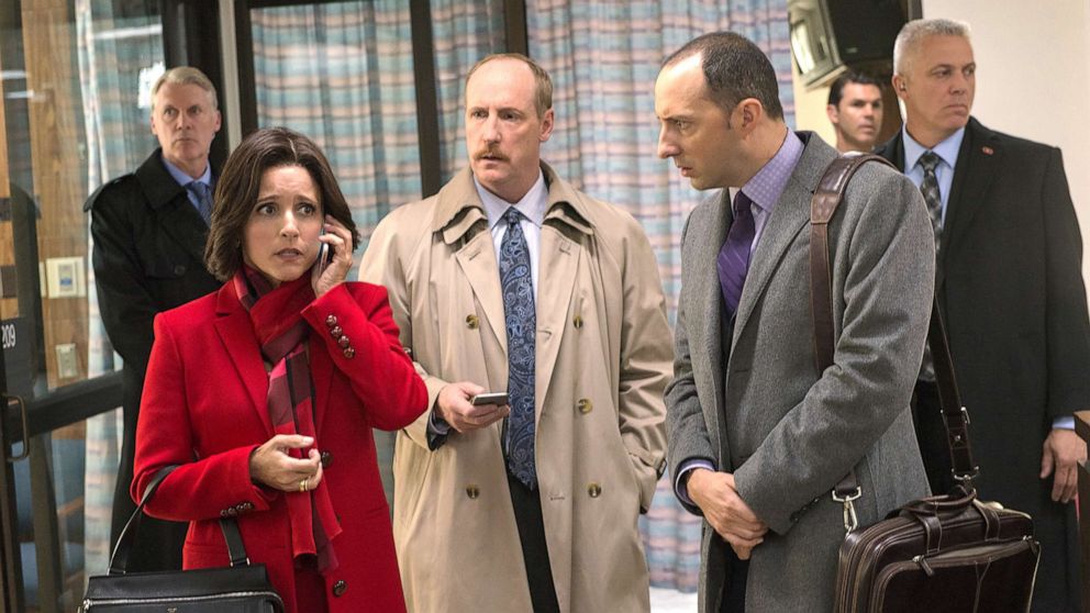 PHOTO: Julia Louis-Dreyfus, Matt Walsh and Tony Hale appear on an episode of "Veep."