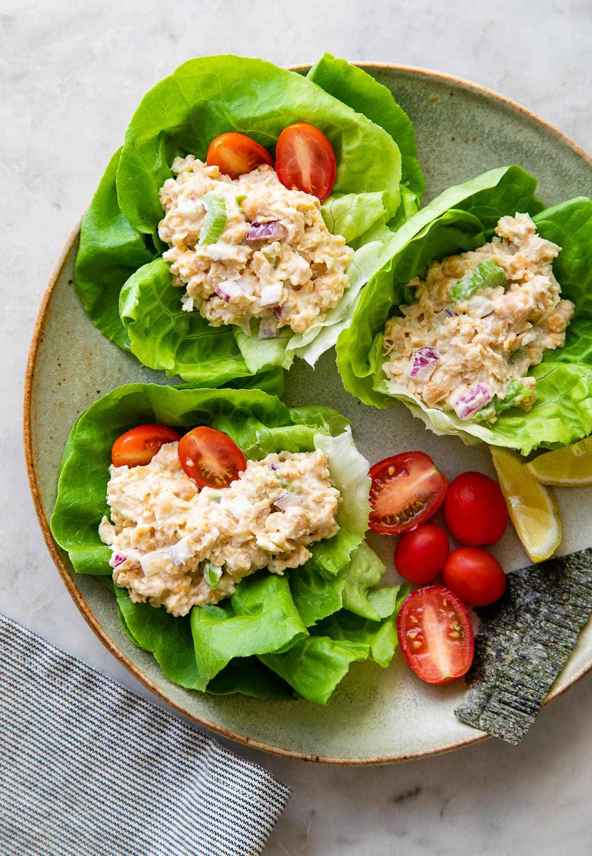 PHOTO: Vegan chickpea "tuna" salad served in lettuce cups.