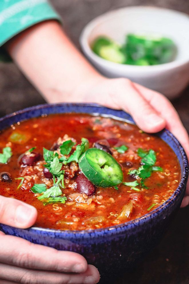 PHOTO: A bowl of vegan quinoa chili.