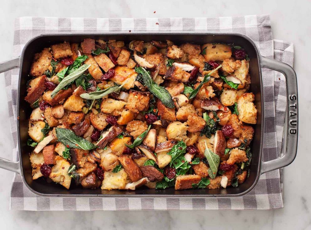 PHOTO: A pan of vegan stuffing for Thanksgiving.