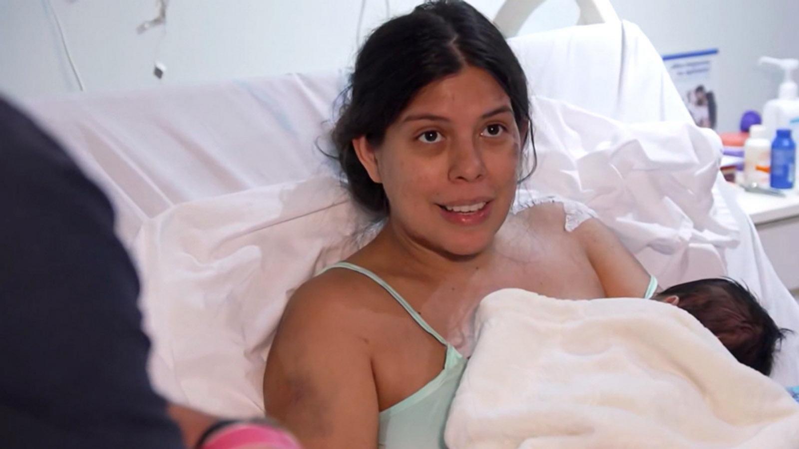 PHOTO: Dayana Patiño speaks to ABC News after she and her 18-day-old son were pulled from rubble following June 24 earthquakes in Venezuela.