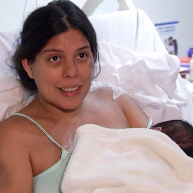 PHOTO: Dayana Patiño speaks to ABC News after she and her 18-day-old son were pulled from rubble following June 24 earthquakes in Venezuela.