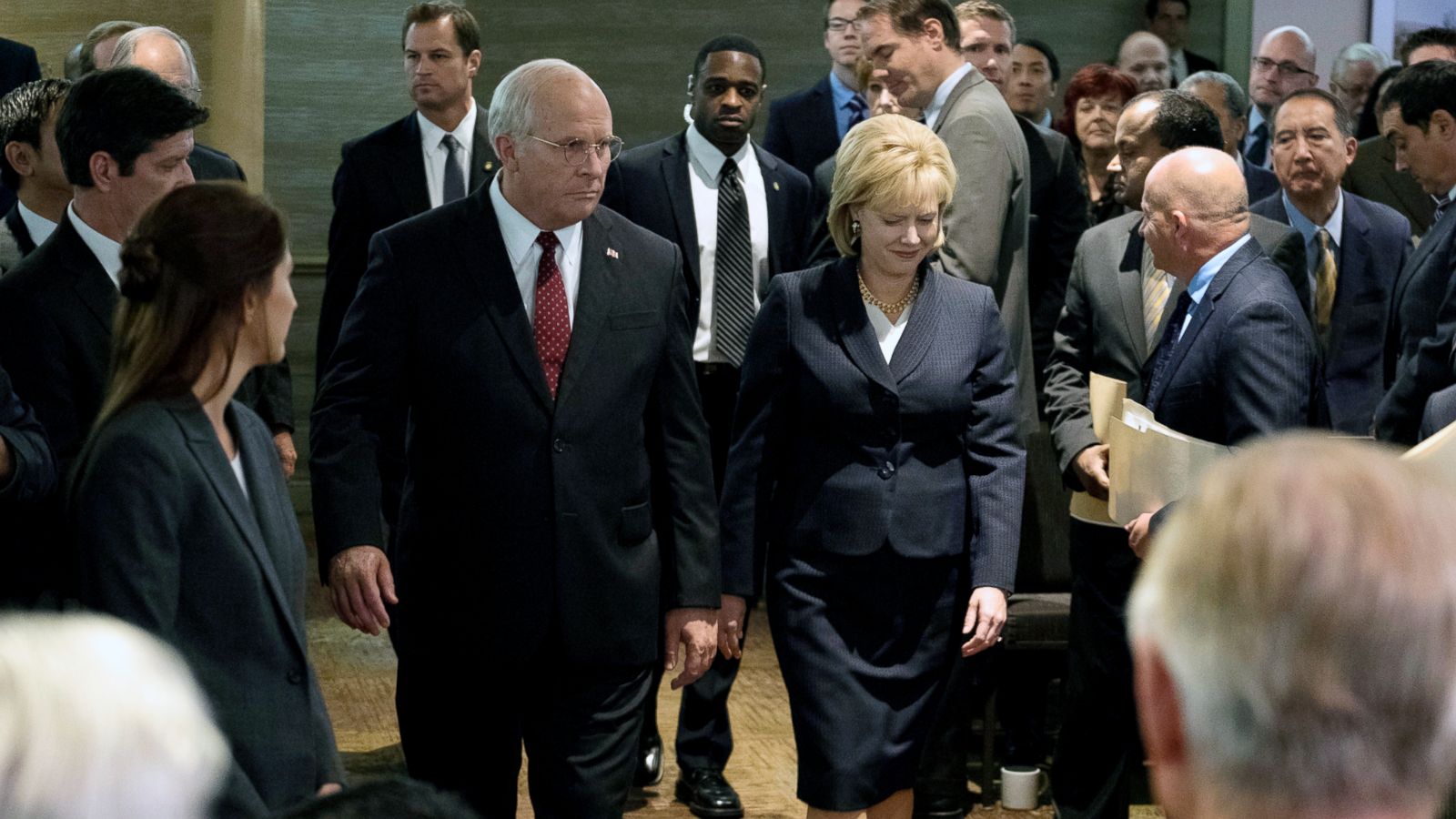 PHOTO: Christian Bale as Dick Cheney, left, and Amy Adams as Lynne Cheney in a scene from "Vice."