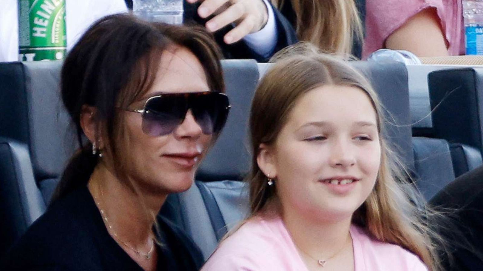 PHOTO: Victoria Beckham and daughter Harper Beckham attend the game between Inter Miami FC and the Los Angeles Galaxy in Fort Lauderdale, April 18, 2021.