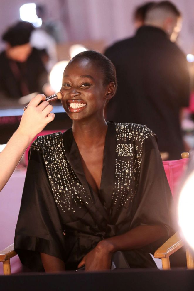 PHOTO: Model Sabah Koj smiles for the camera as she gets ready before the 2018 Victoria's Secret Fashion Show in NYC.?