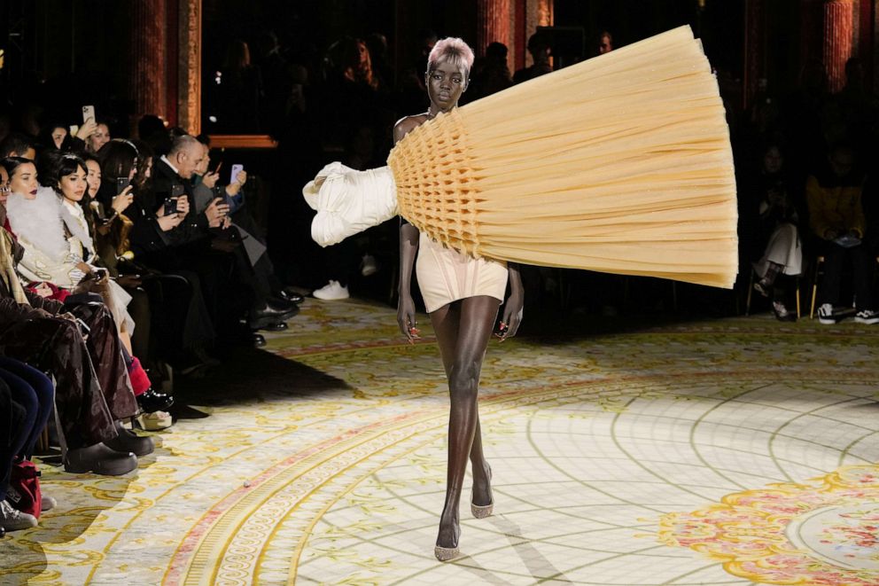 PHOTO: A model walks the runway during the Viktor & Rolf Haute Couture Spring Summer 2023 show as part of Paris Fashion Week, Jan. 25, 2023, in Paris.