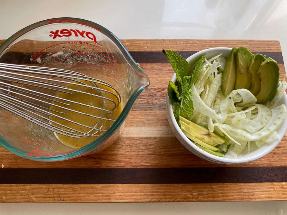 PHOTO: A fresh, simple red wine and Dijon mustard vinaigrette to be served over a shaved fennel and avocado salad.