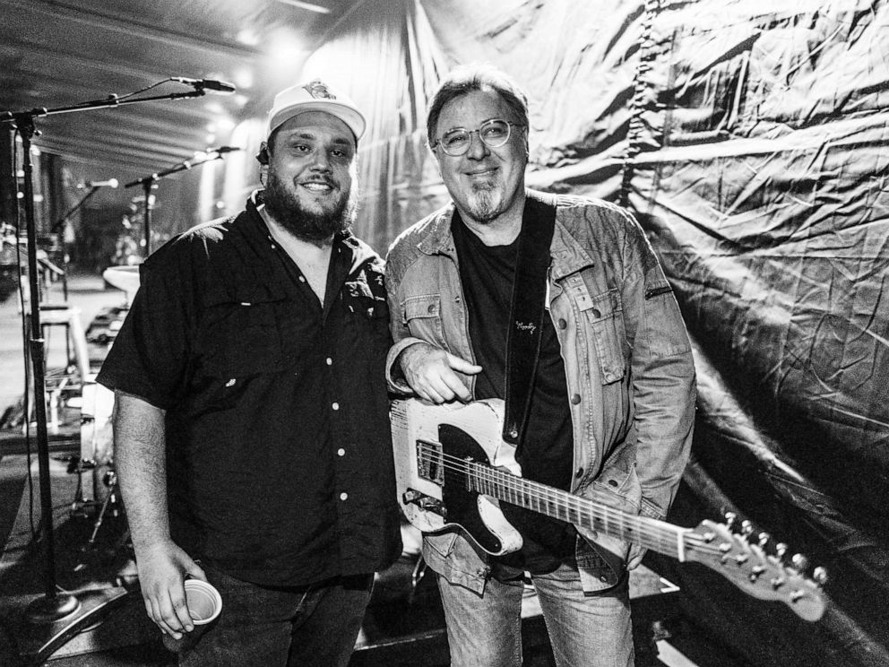 PHOTO: Luke Combs and Vince Gill are seen backstage during the 50th CMA Fest at Nissan Stadium on June 8, 2023, in Nashville, Tenn.