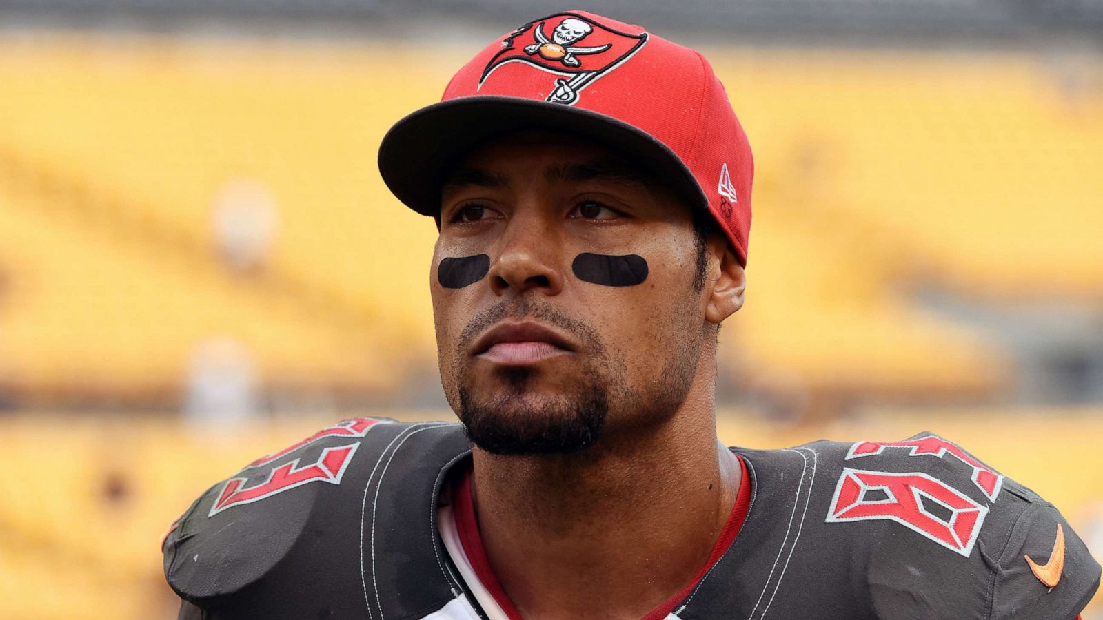 PHOTO: Wide receiver Vincent Jackson of the Tampa Bay Buccaneers looks on from the field at Heinz Field on Sept. 28, 2014, in Pittsburgh, Penn.