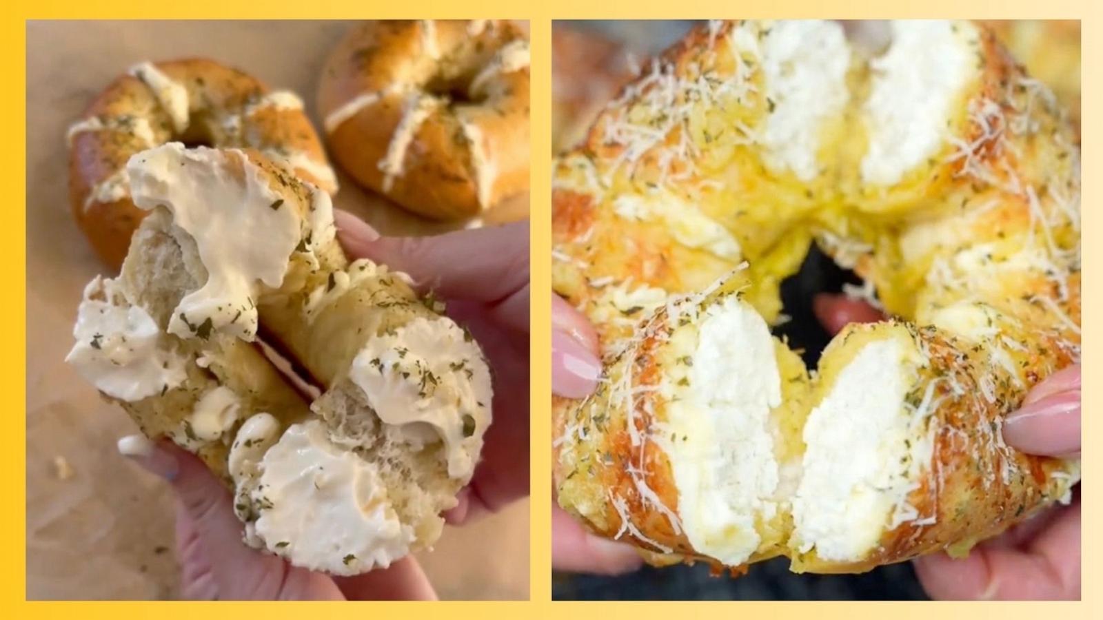 PHOTO: Two homemade versions of the viral stuffed bagels made famous by Calic Bagel in Los Angeles.
