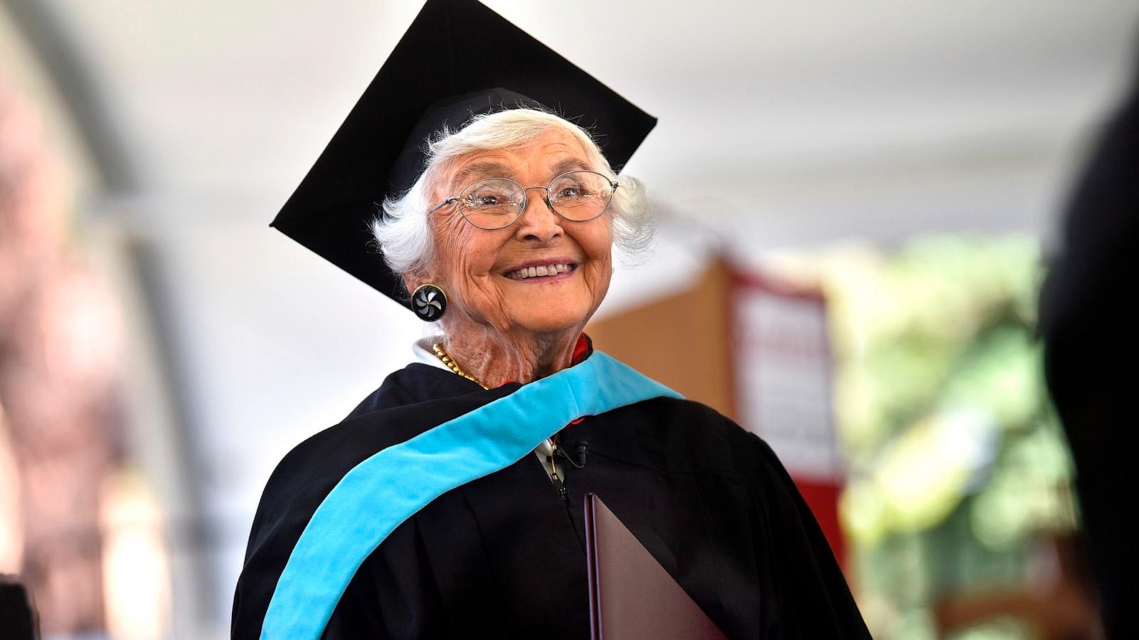 PHOTO: Virginia "Ginger" Hislop receives a master’s degree from Stanford Graduate School of Education at the age of 105.