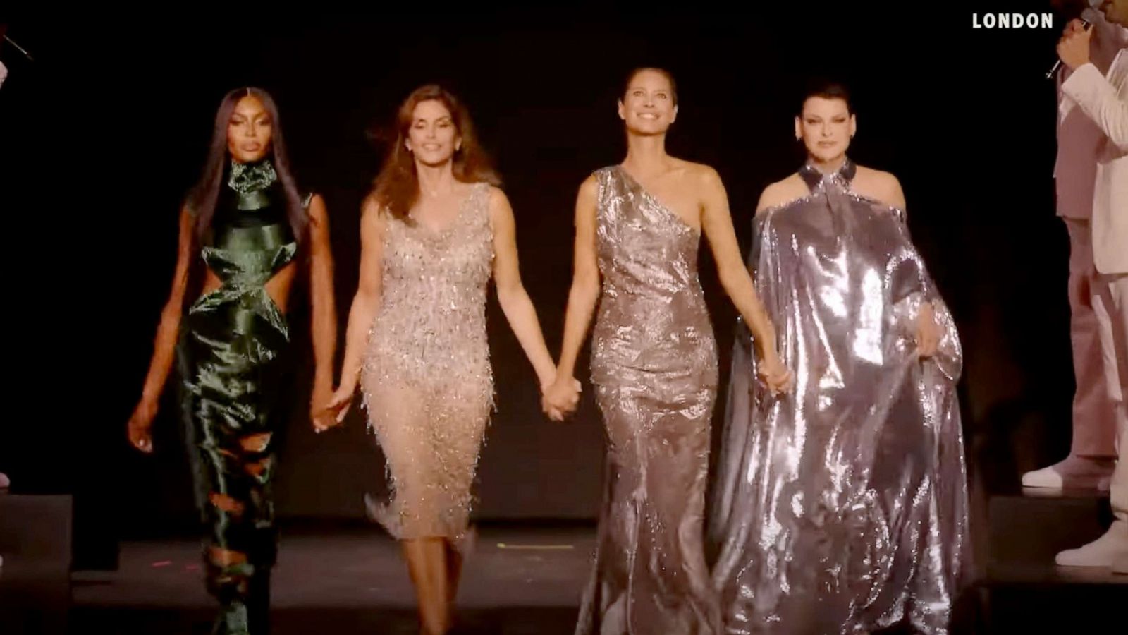 PHOTO: Supermodels Naomi Campbell, Cindy Crawford, Christy Turlington and Linda Evangelista walk the runway together during Vogue World, Sept. 14, 2023, in London, in this screengrab shared by Vogue to YouTube of the event.