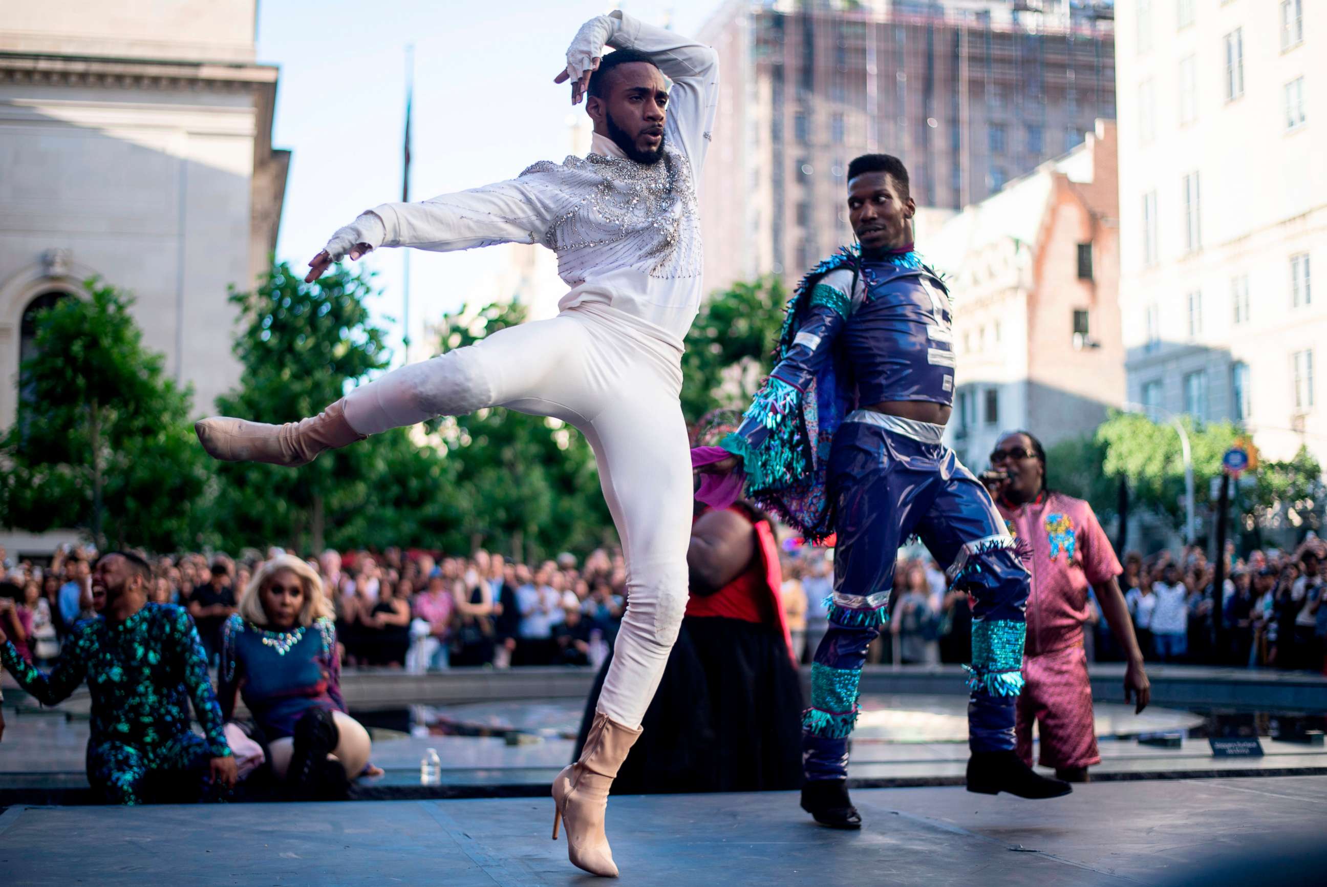 PHOTO: Performers compete during the "Battle of the Legends" vogueing competition outside the Metropolitan Museum of Art, June 11, 2019, in New York City.
